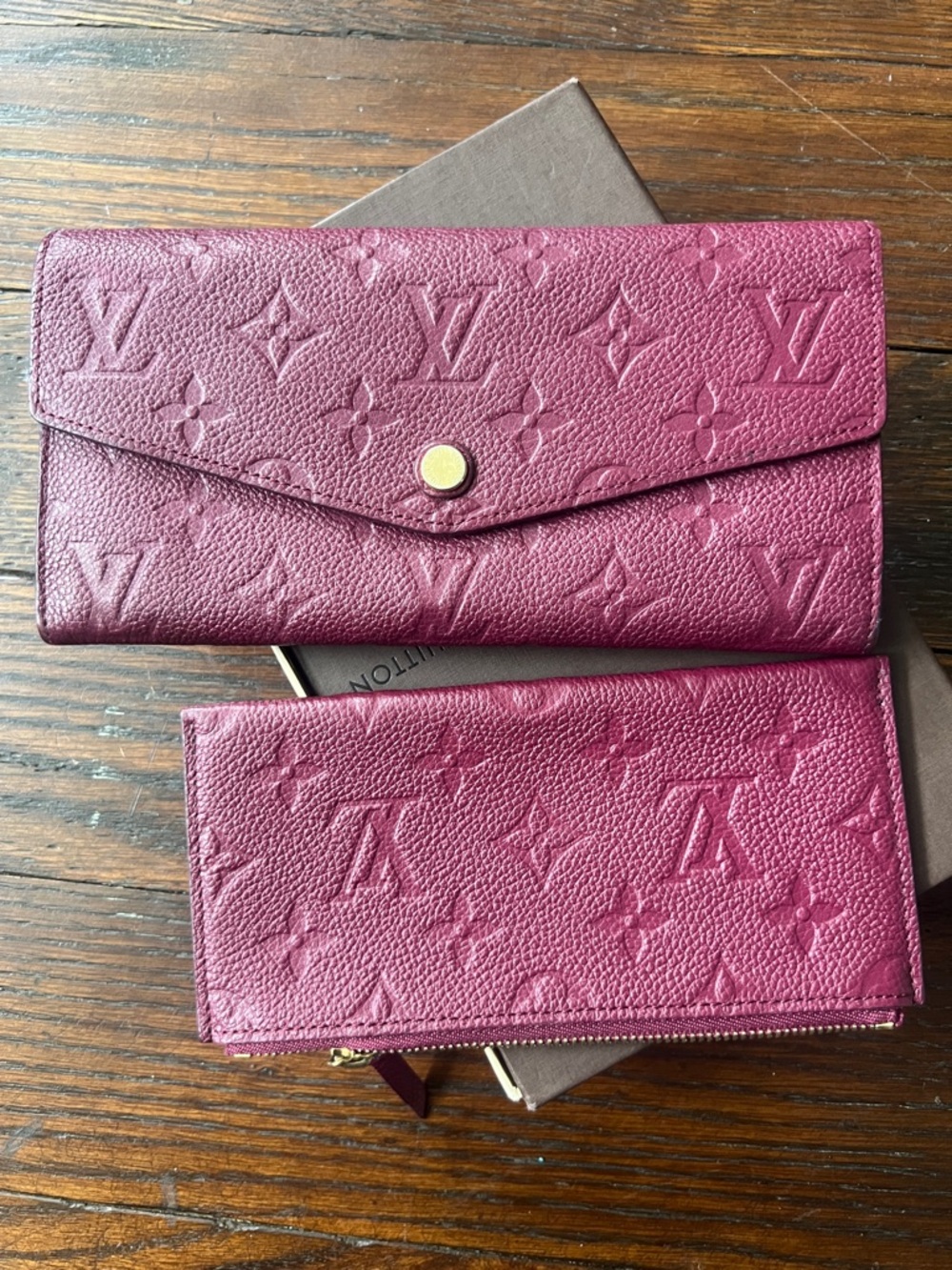 Louis Vuitton Plum Embossed Monogram Envelope Wallet Set